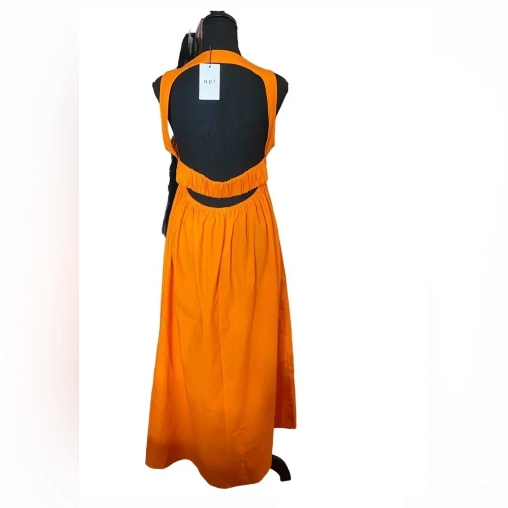 NWOT o.p.t Orange Cotton Midi Dress Open Back Size M Summer - Picture 3 of 4